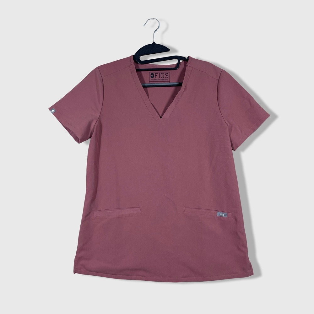 FIGS Casma Scrub Top Women Size S Mauve Pink V-Neck Medical Professional Nursing